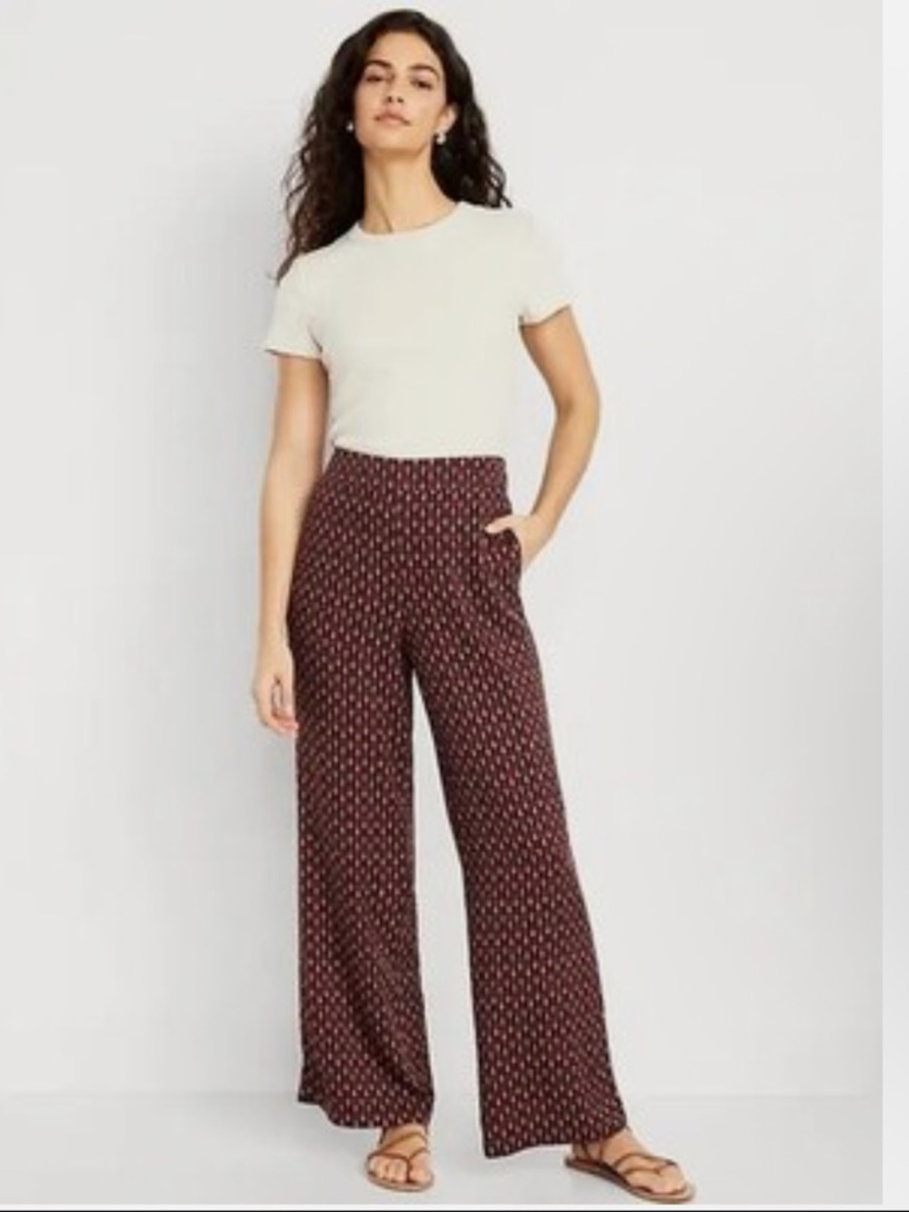 Old Navy Burgundy Wide-Leg Printed Pants